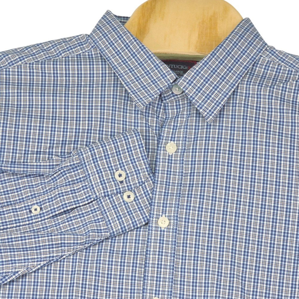 UNTUCKit Men's Shirt XL Plaid Button Down Long Sleeve Blue Brown White